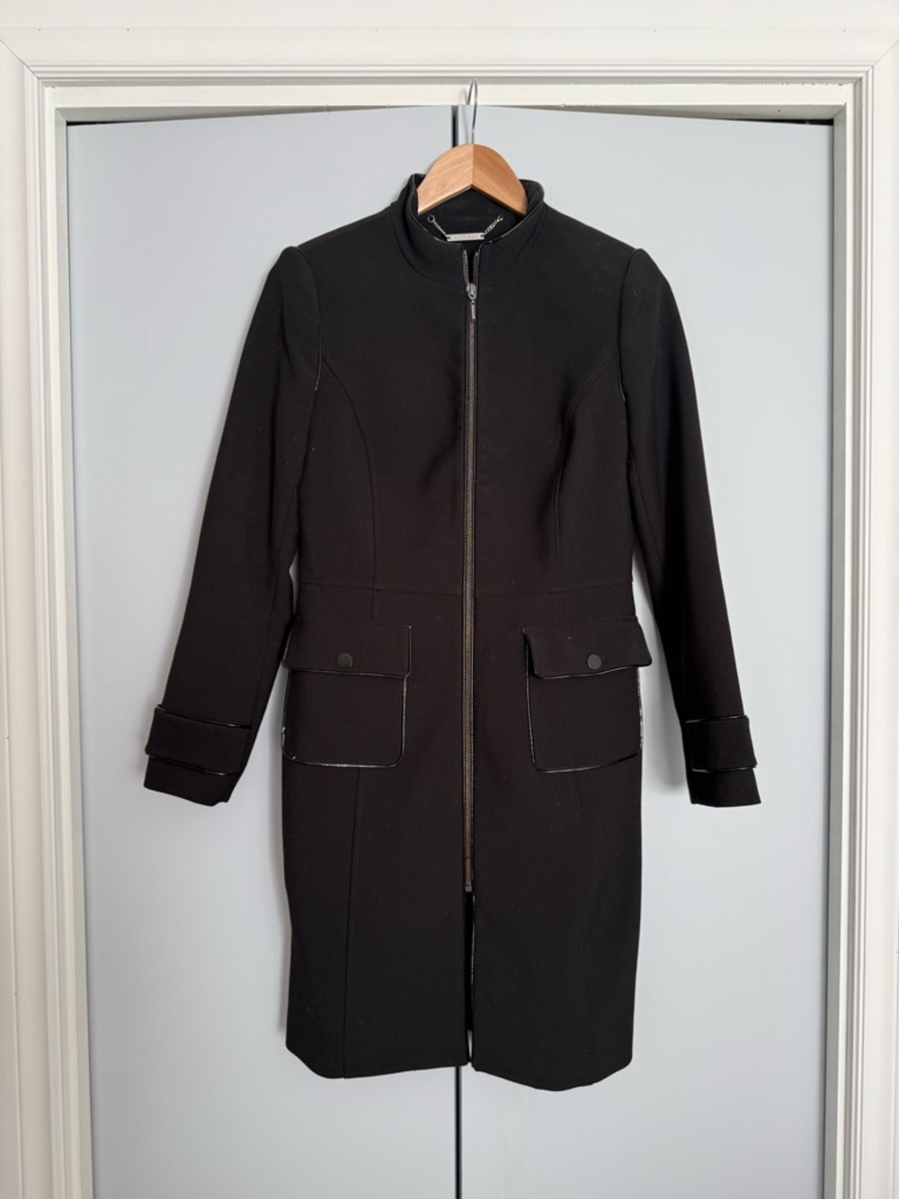 White House Black Market Black Long Zip-Front Trench Coat
